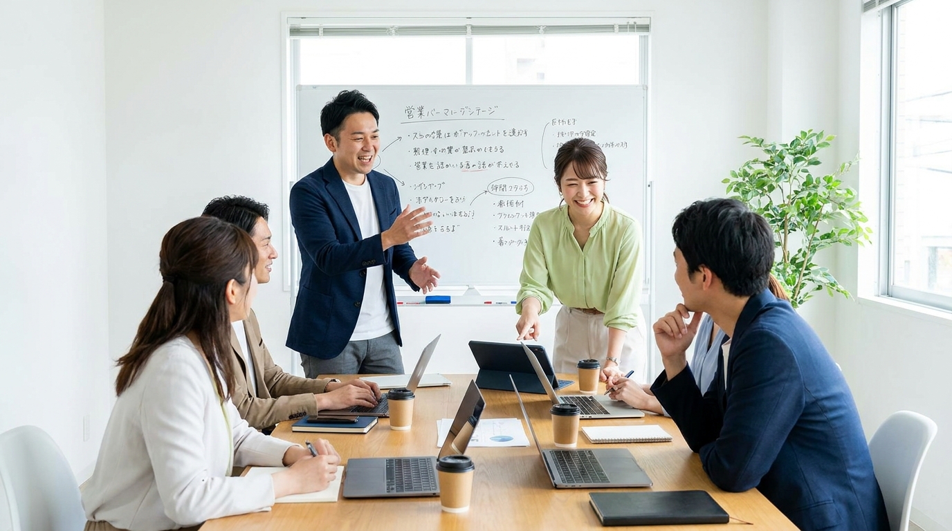 セミナーで顧客の質問を受け取る中小企業の発信担当者